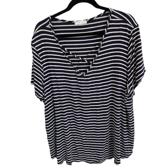 Emory Park Tops - Emory Park Plus Size Navy White Stripe Short Sleeve Tee Shirt Size 3XL